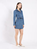 Zippered Denim Shirt Dress DRESS Gracia Fashion 