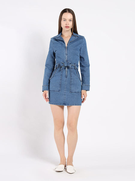 Zippered Denim Shirt Dress – Gracia Fashion