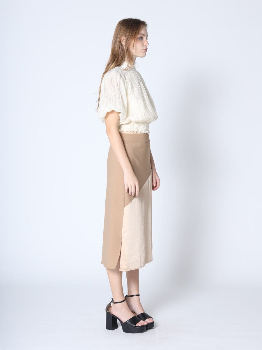 Asymmetry Satin Mixed Midi Skirt - Gracia Fashion