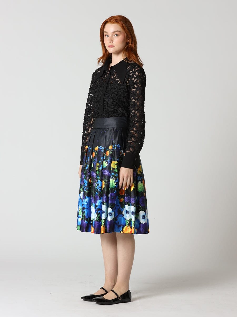 Criss-Cross Flower Pattern Sheer Big Collor Blouse TOP Gracia Fashion 