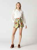 Criss-Cross Flower Pattern Sheer Big Collor Blouse TOP Gracia Fashion 