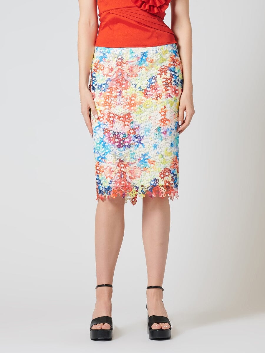 Floral-Lace Slit-Back Bodycon Midi Skirt SKIRT Gracia Fashion MULTI S 
