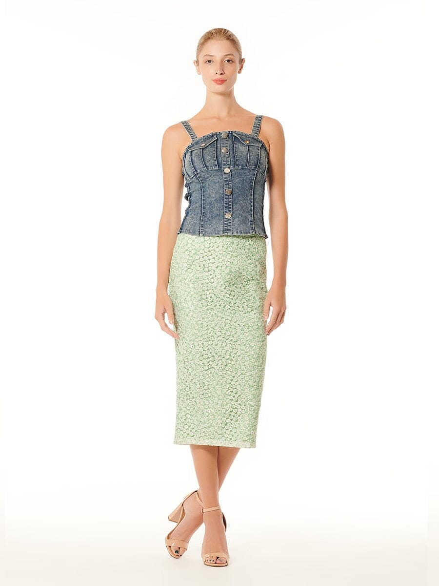 Flower Embroidered Lace Slit-Back H-Line Skirt SKIRT Gracia Fashion GREEN S 