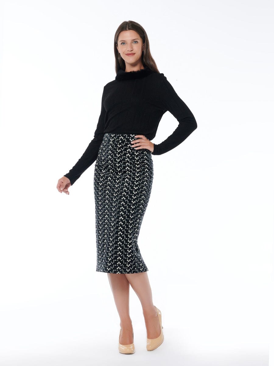 Flower Embroidered Midi Bodycon Pencil Skirt SKIRT Gracia Fashion BLACK S 