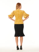 Flower Embroidered Puff Sleeve Peplum Style Blouse TOP Gracia Fashion 
