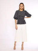 Flower Embroidered Puff Sleeve Peplum Style Blouse TOP Gracia Fashion 