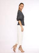 Flower Embroidered Puff Sleeve Peplum Style Blouse TOP Gracia Fashion 