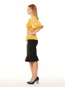 Flower Embroidered Puff Sleeve Peplum Style Blouse TOP Gracia Fashion 