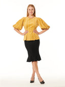 Flower Embroidered Puff Sleeve Peplum Style Blouse TOP Gracia Fashion 