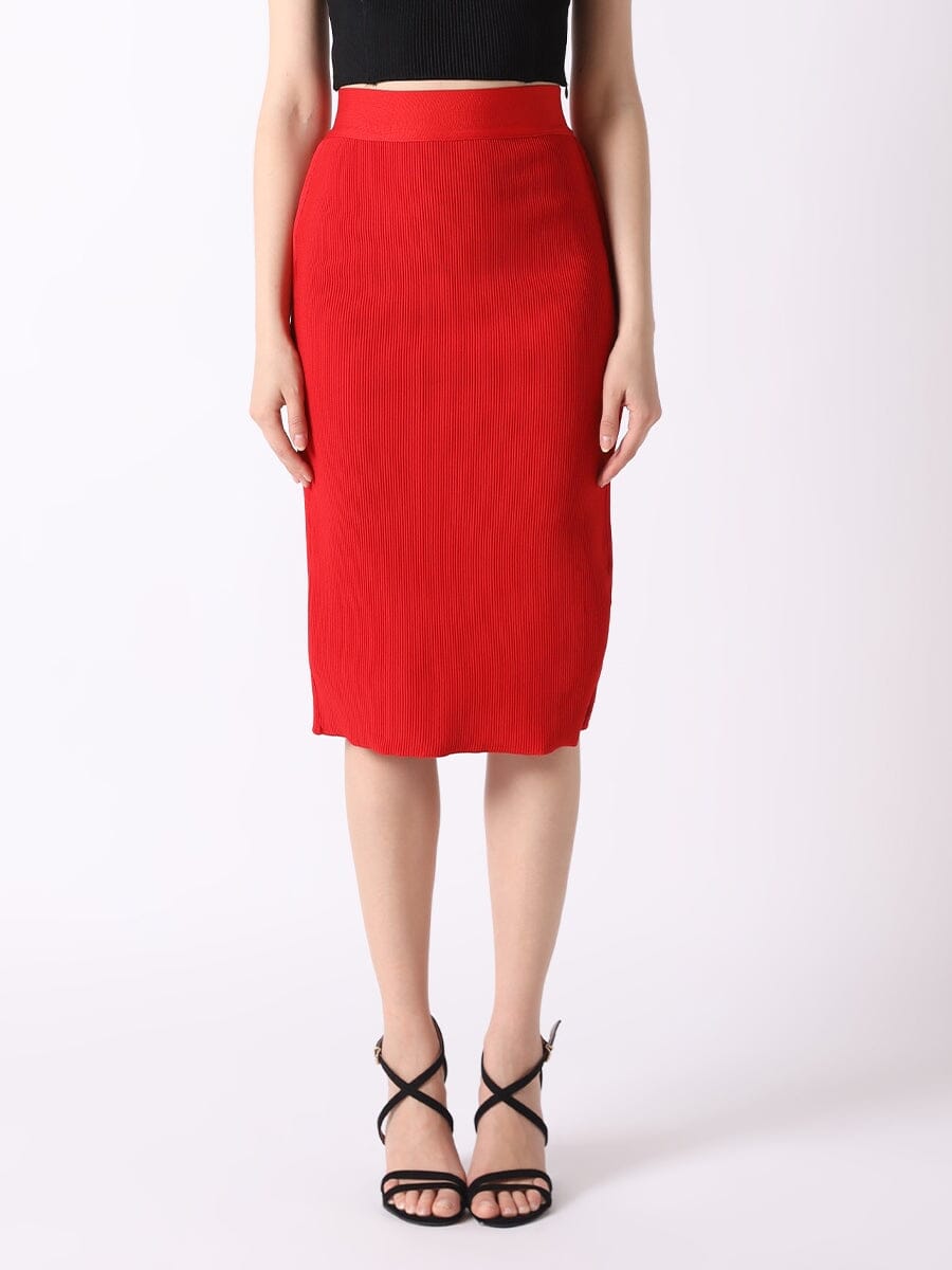 High-Waisted Solid Bodycon Pencil Bandage Skirt SKIRT Gracia Fashion RED S 