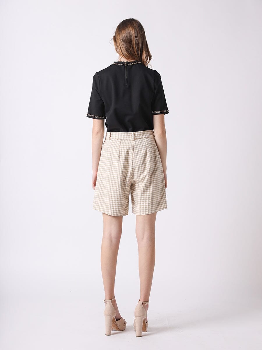 Houndstooth Pattern Half Length Short Pants PANTS Gracia Fashion 