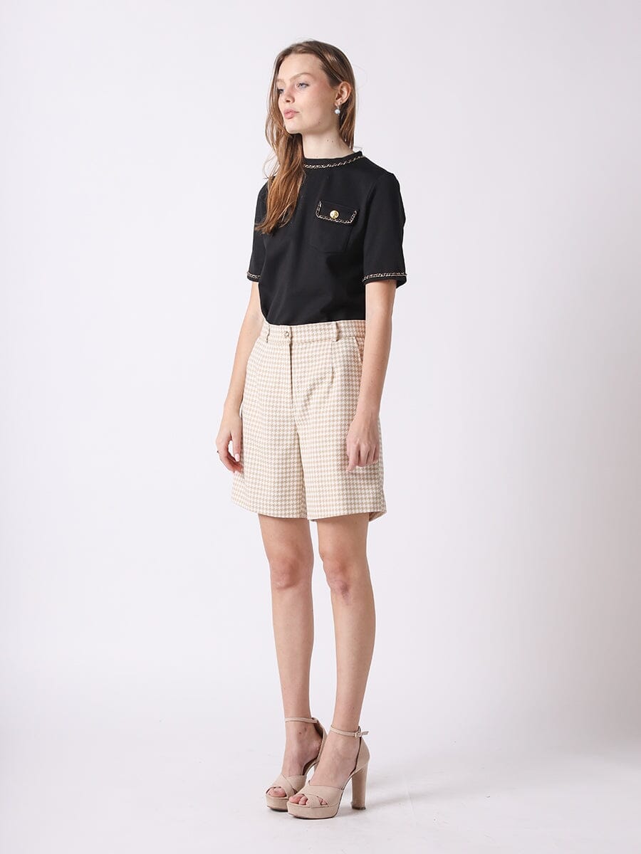 Houndstooth Pattern Half Length Short Pants PANTS Gracia Fashion 