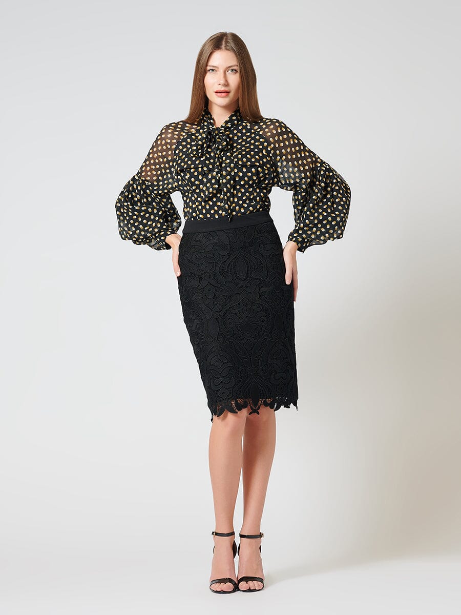 Lace Midi Pencil Skirt SKIRT Gracia Fashion BLACK S 