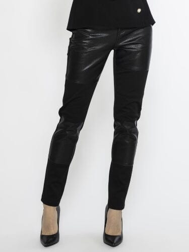 Leather Patchwork Point Pants PANTS Gracia Fashion BLACK S 