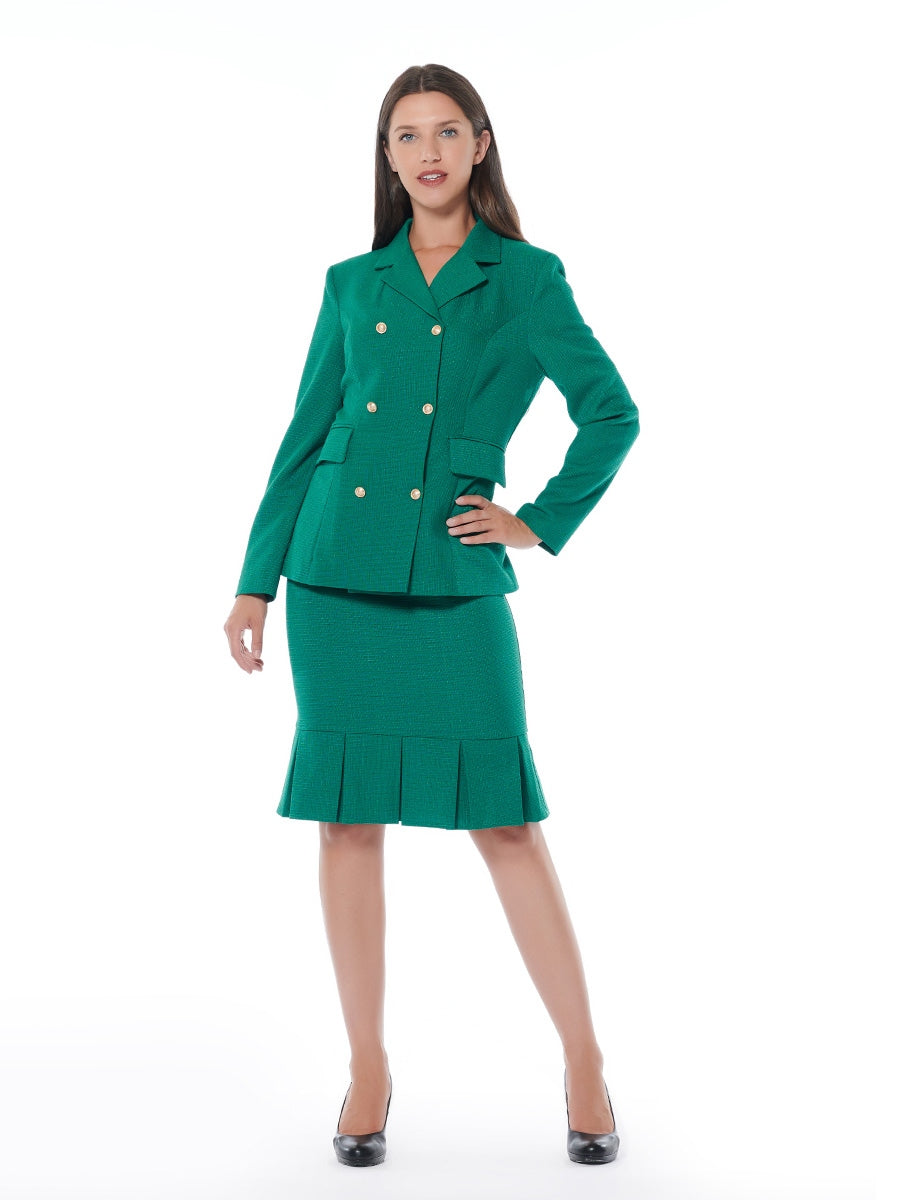 Notched Collar Double-Breasted Flap Pockets Blazer JACKET Gracia Fashion GREEN S 