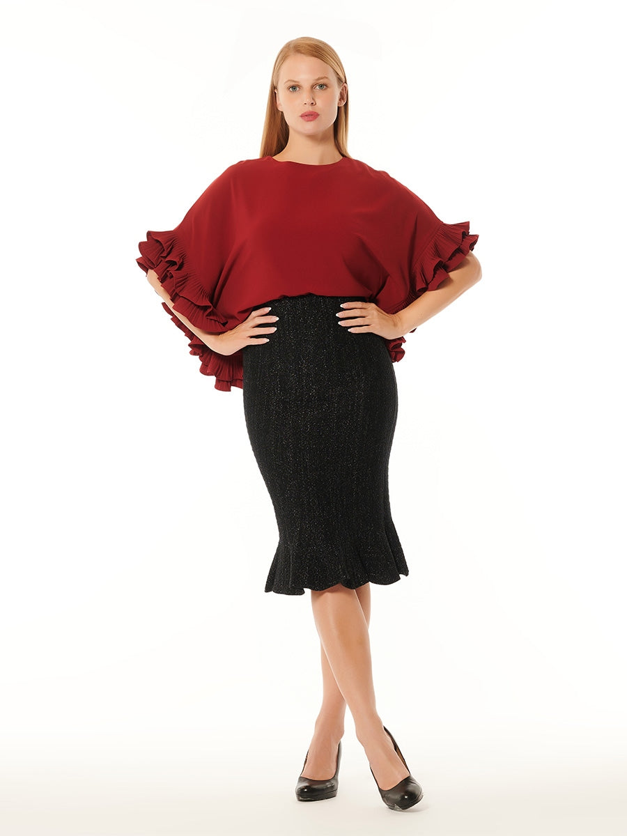 Peplum Frill Hem Bandage Midi Bodycon Skirt SKIRT Gracia Fashion BLACK S 