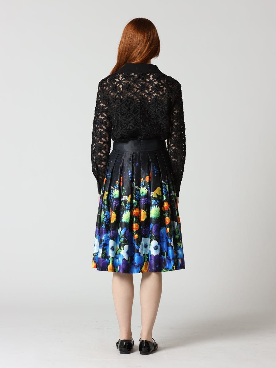 Pleated Flower Print Midi A-Line Skirt SKIRT Gracia Fashion 