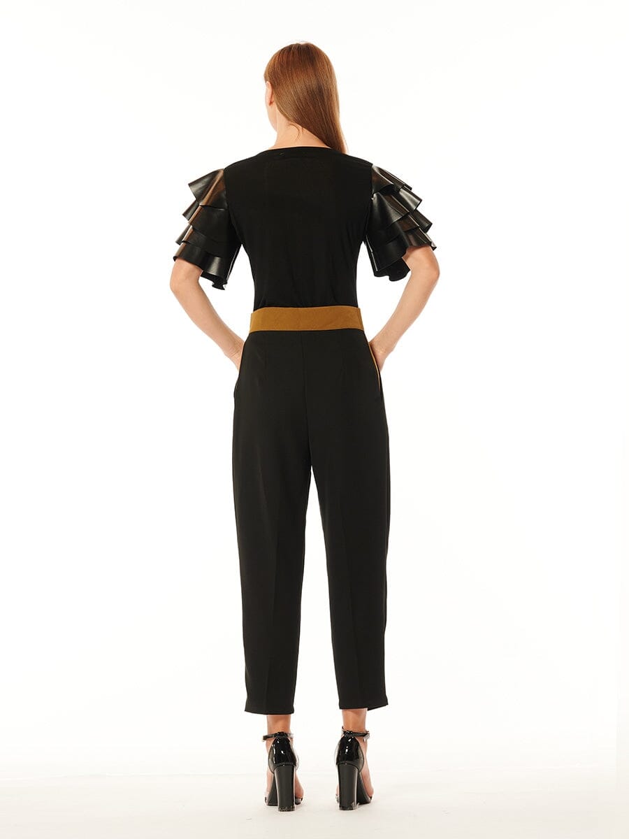 Ruffles Pleather Tiered Short Sleeve Top TOP Gracia Fashion 