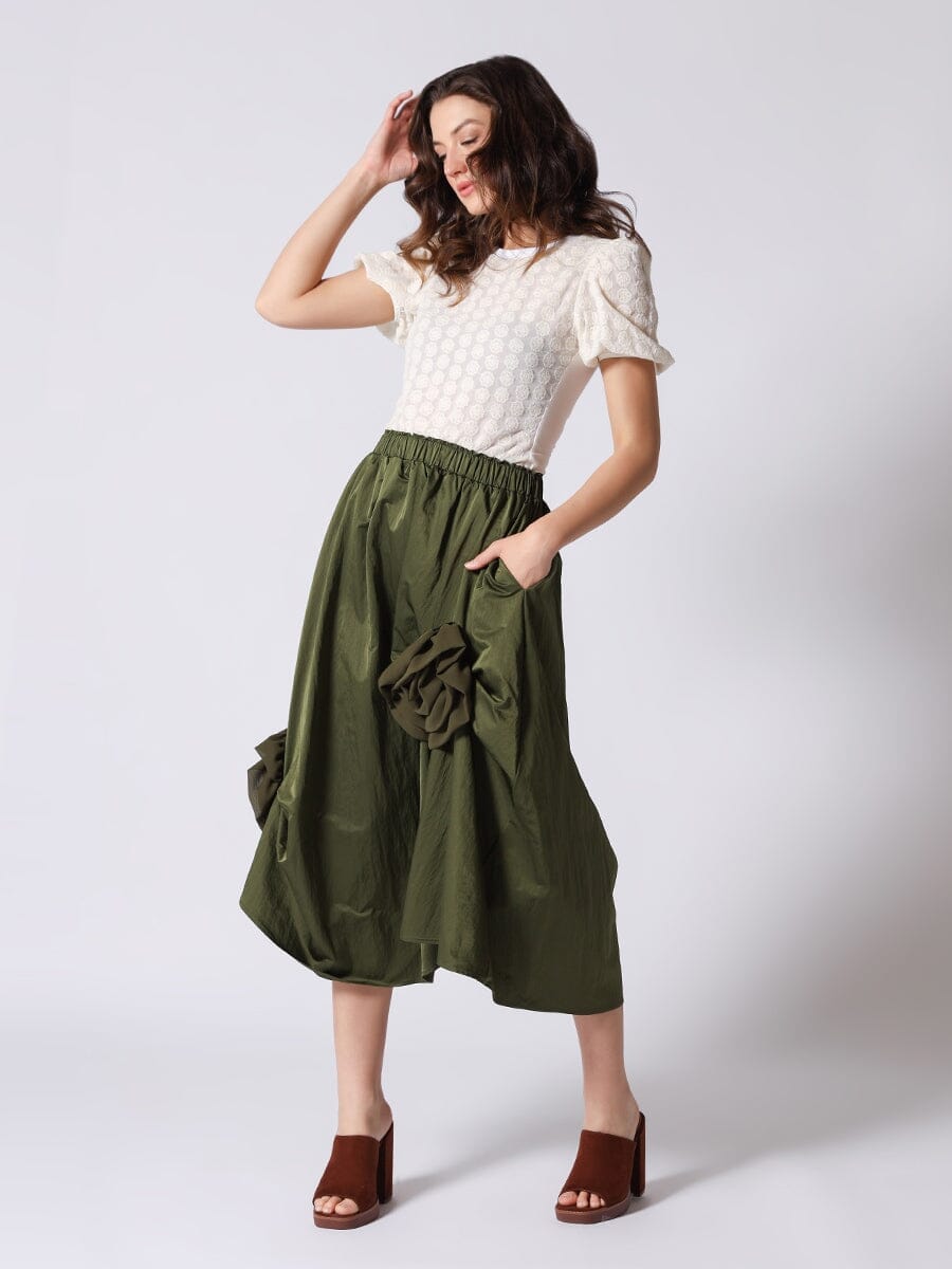 Side Trim Detail Gather Skirt SKIRT Gracia Fashion OLIVE S 