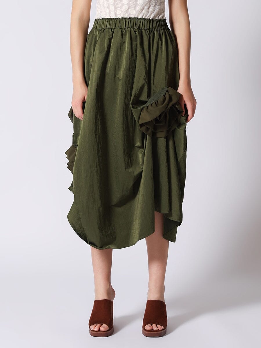 Side Trim Detail Gather Skirt SKIRT Gracia Fashion OLIVE S 