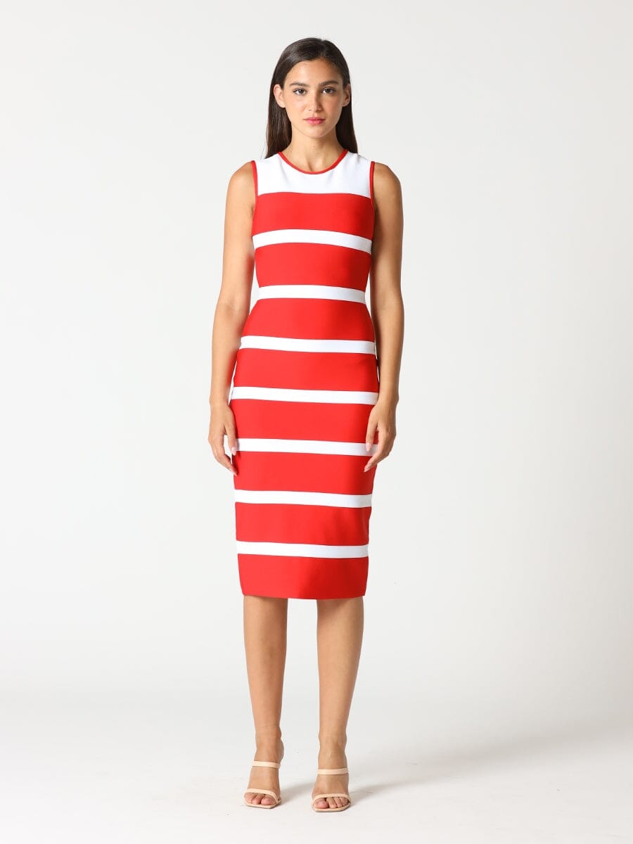 Sleeveless Colorblock Zip-Back Bodycon Dress DRESS Gracia Fashion RED S 