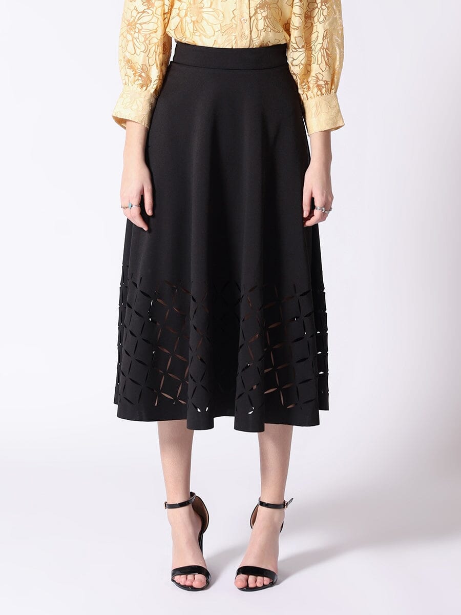 Square Cut-Out Midi Skirt SKIRT Gracia Fashion BLACK S 
