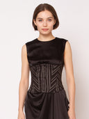 Stripe Bustier with Front Buttons TOP Gracia Fashion BLACK S 