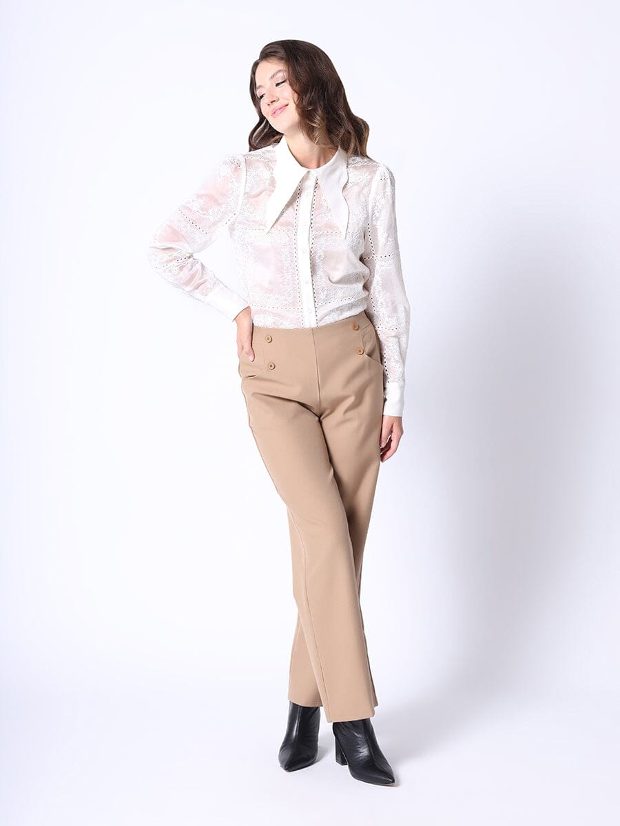 Wing Collar Embroidery Shirt TOP Gracia Fashion IVORY S 